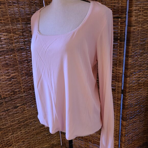 Sigrid Olsen Silk Long Sleeve Blouse Size Large Lined Lace Trim Neckline - Picture 3 of 5